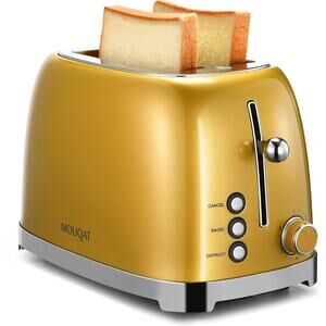Gold 2 Slice Toaster, Wide Slot Stainless Steel, 6 Shade Settings, Bagel, Defros